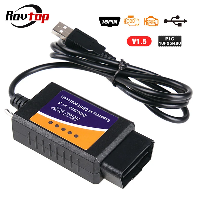 

ELM327 Bluetooth USB V1.5 OBD2 OBD 2 Car Diagnostic Tools Scanner CH340+25K80 Chip HS CAN / MS CAN for Ford Forscan Z2