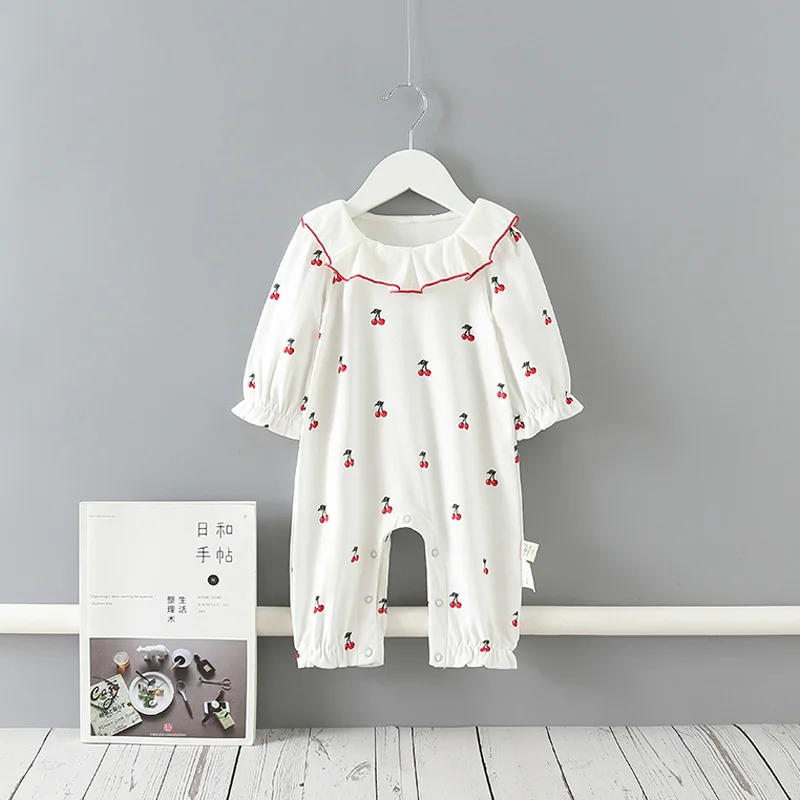 Newborn Baby Girl Clothing Long Sleeve Spring Autumn Girl Cherry Rompers Soft Infant Clothes Toddler winter overalls for girls
