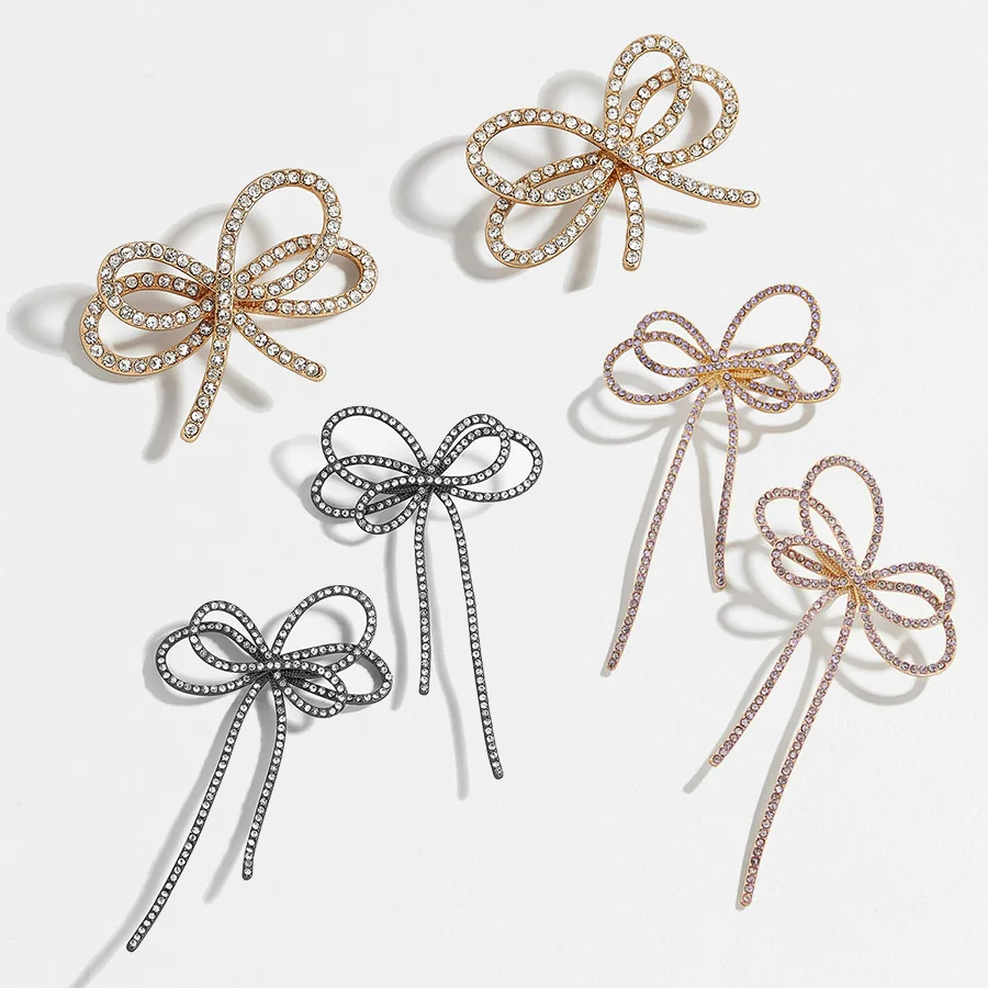 

Dvacaman Delphinus Drop Earrings for Women INS Fashion Bow Knotted Crystal Dangle Earrings Statement Jewelry Wholesale Gifts