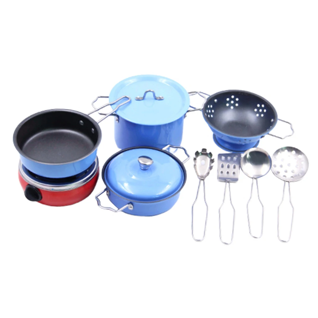 Kids Children Kitchen Pretend Play Toys Cooking Cookware Set Blue 11pcs