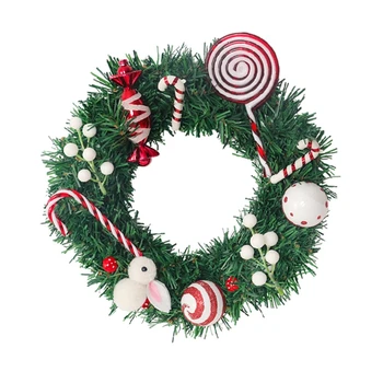 

Christmas Artificial Wreath Garland with Candy Rabbit Door Home Decor Ornaments