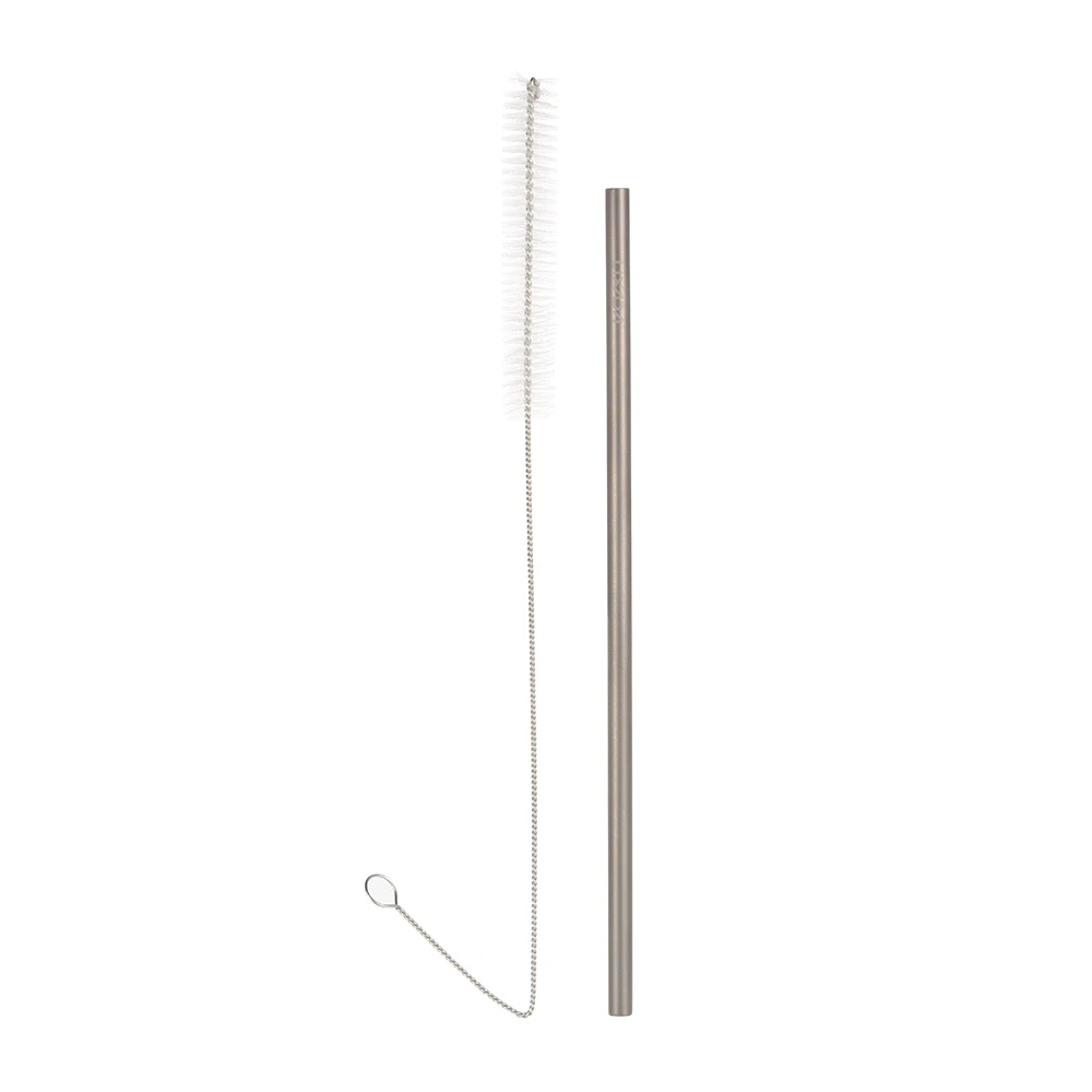 Lixada Titanium Lightweight Curved or Straight Round Reusable Drinking Straws with Cleaning Brush Eco-friendly