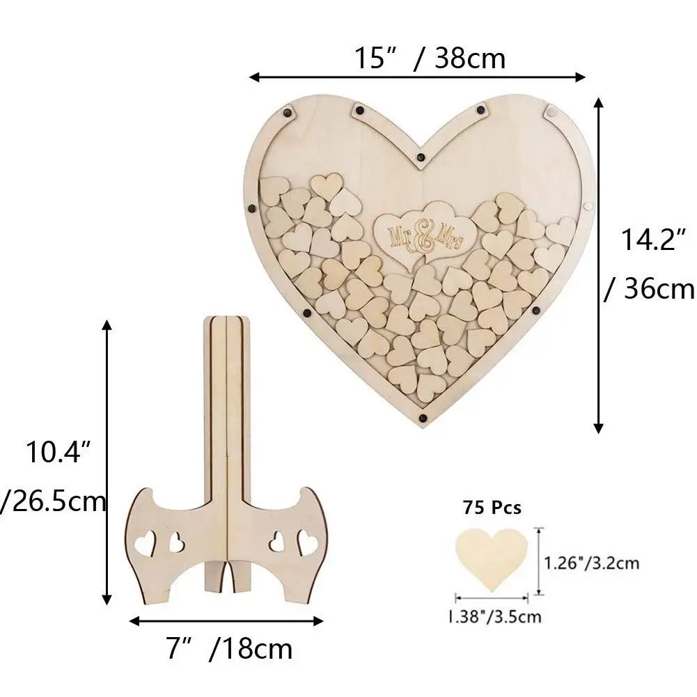 HobbyLane Loving Heart Shape Wooden Tabletop Guest Book Message Pad for Wedding Party