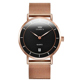 

OLMECA Men's Watches Top Brand Luxury Quartz Watch Fashion Casual Rose Mesh Steel Wristwatches Male Clock Relojes Para Hombre