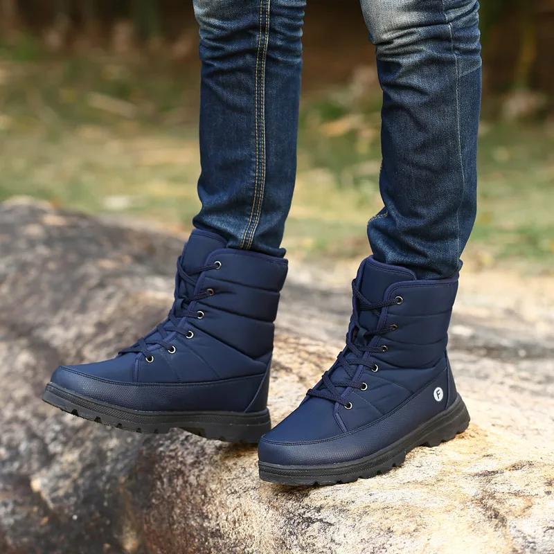 Мужские зимние водонепроницаемые ботинки унисекс обувь для влюбленных повседневные теплые ботинки до середины икры на меху Размер 36-46