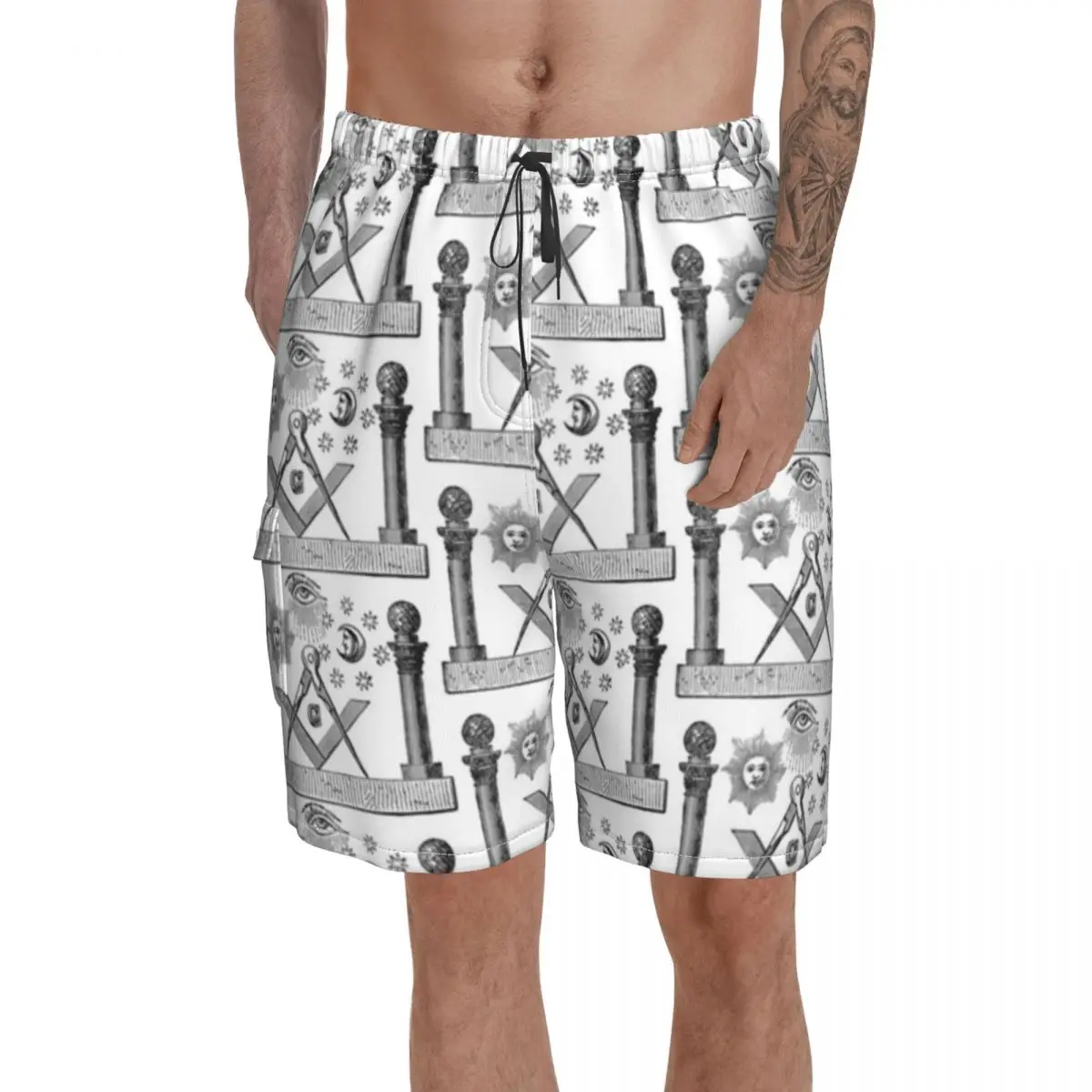 

Freemason Board Shorts Bathing Swimming Trunks Polyester Pattern Men Swim Trunks