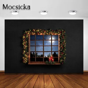 

Mocsicka Christmas Window Photography Backdrop Xmas Night Sky Newborn Baby Portrait Photoshoot Background Photoshoot Photocall