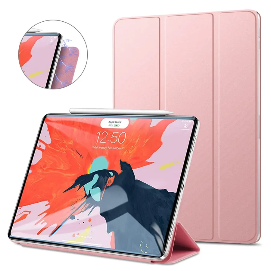 rgold Ультратонкий чехол из искусственной кожи для Apple iPad Pro 12,9 Funda Smart Cover для iPad 12,9 дюймов чехол с поддержкой зарядки+ пленка+ ручка - Цвет: rgold