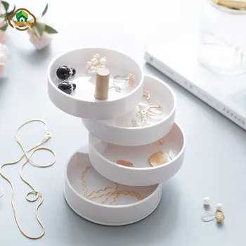 

MSJO Jewelry Storage Box Organizer 360 Rotation 4 Layers Design Jewellery Organizer Ring Earring Sundries Desk Decor Storage Box