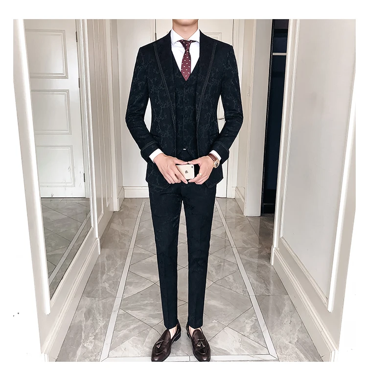 Барокко печати Свадебный костюм жениха Slim Fit мужской свадебный костюм мужской смокинг костюм ужин курить Terno Masculino Traje Novio