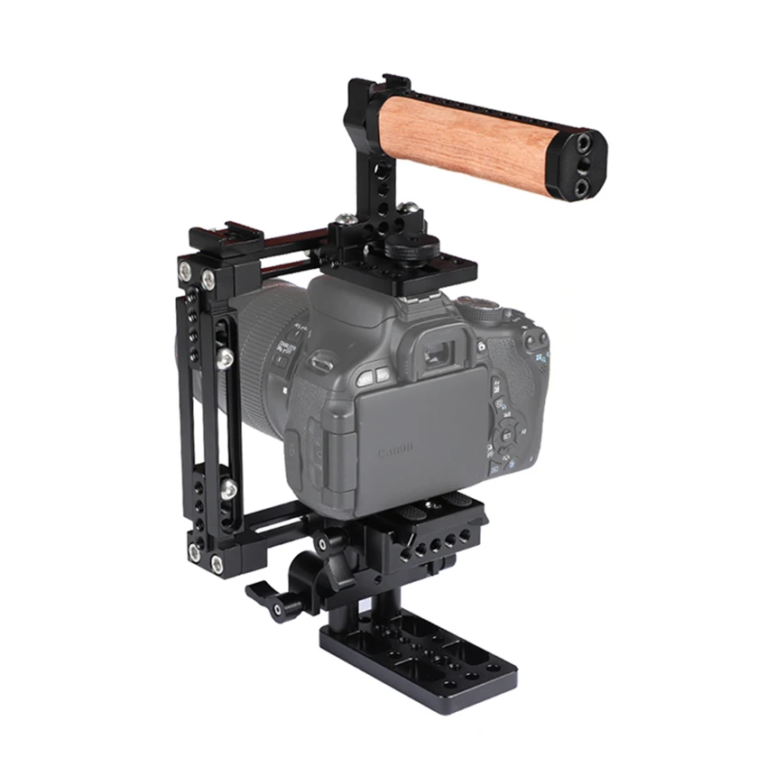 Camvat удлинитель типа Половина Клетка комплект с Manfrotto Quick Release Plate и Регулируемый 15 мм Railblock база и деревянная Верхняя ручка