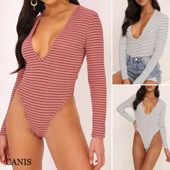 

Hot Sale New Women Sexy Long Sleeve Bodysuit V Neck Tops Leotard Jumpsuit Bodycon Romper