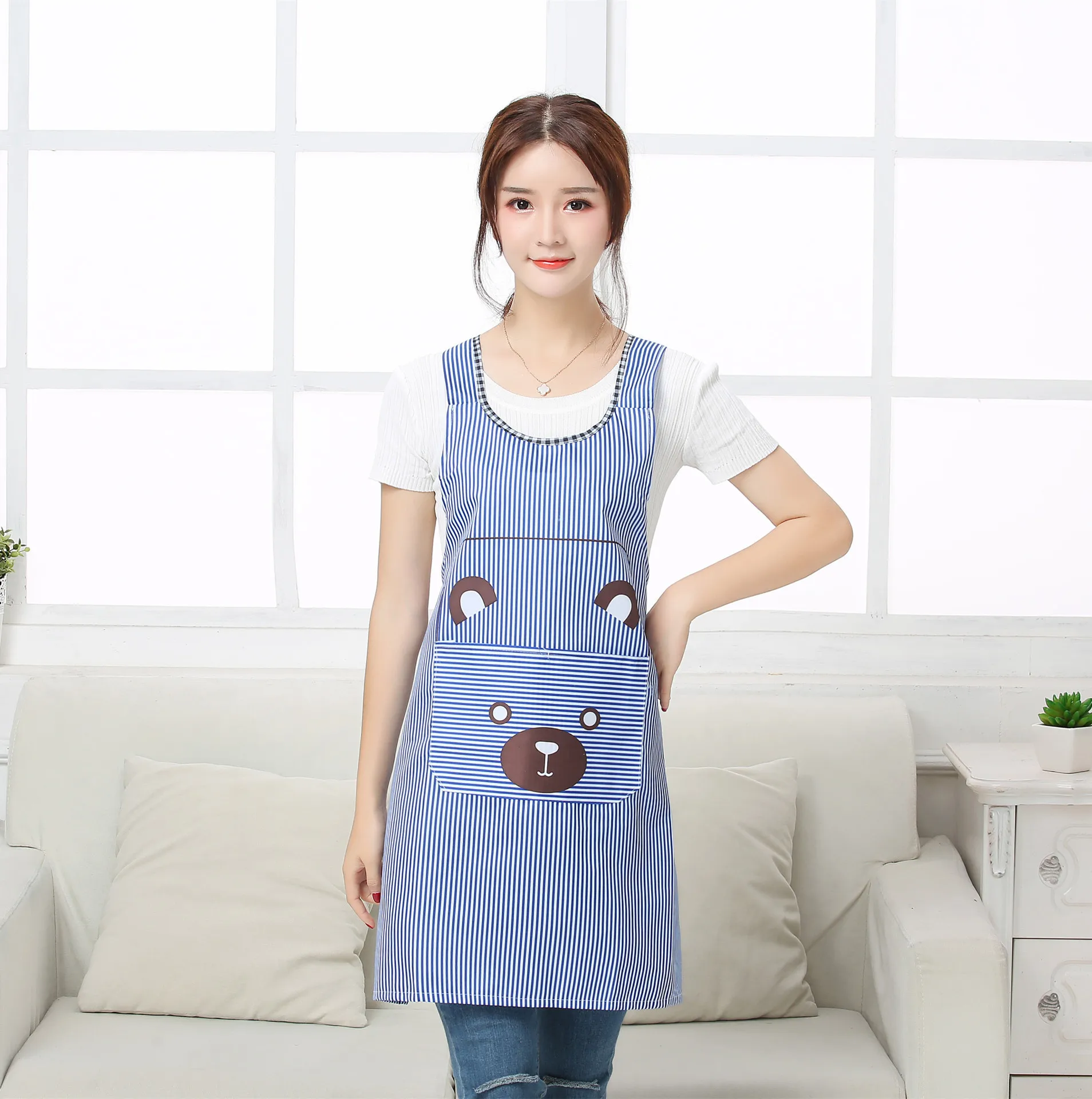 Korean-style Sleeveless Piggy Apron Strap H Type I-shaped Back Apron Fashion Household Kitchen Pure Cotton Apron Wholesale