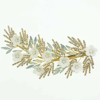 

NPASON New European and American bridal accessories gold ceramic flower wedding dress accessories hair comb wedding wholesale