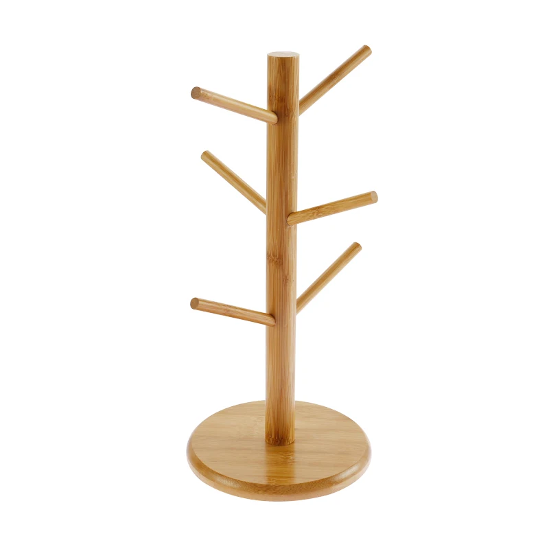 Wooden Coffee Cup Holder Beech 6 Cup Mug Holder Countertop Pantry Stands Mug Tree Shape Rack Storage Holder Stand Home Kitchen