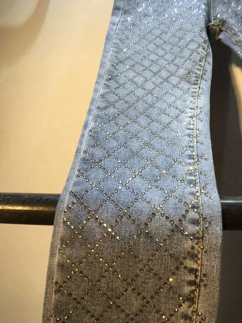 JOYDU брендовые джинсы женские весенние модные новые классные Argyle алмазные горячие сверла Высокая талия тонкие эластичные длиной до лодыжки джинсы джинсовые брюки