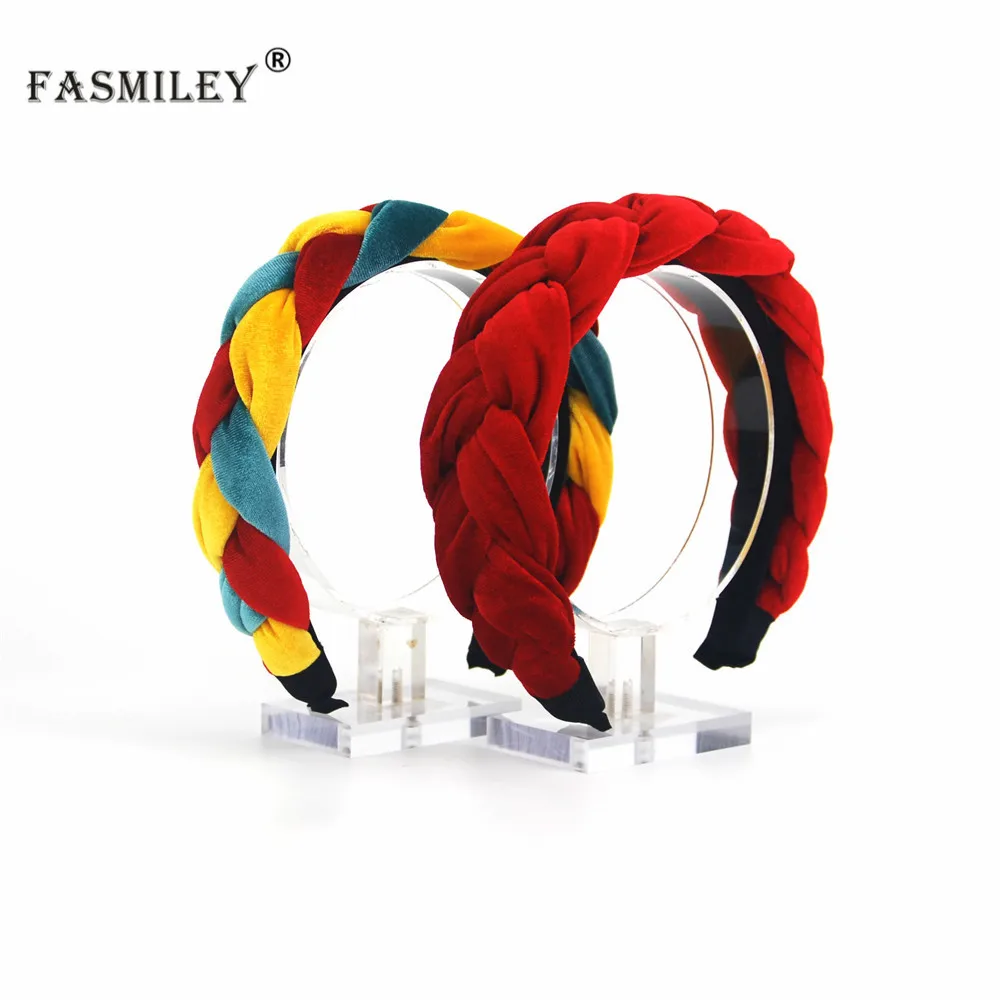 Модная бархатная косичка из ткани FASMILEY для девочек, повязка на голову для женщин, аксессуары для волос, широкий обруч для волос для девочек, обруч для волос аксессуары zfg02