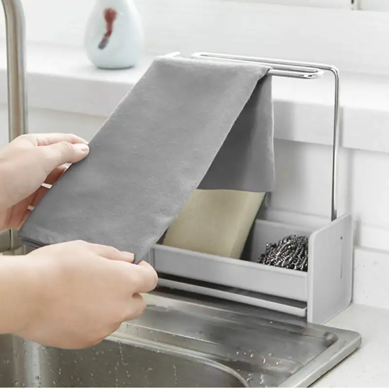  Multi-functional Kitchen Towel Stand Soap Holder Detachable Dishcloth And Sponge Drying Rack Storag