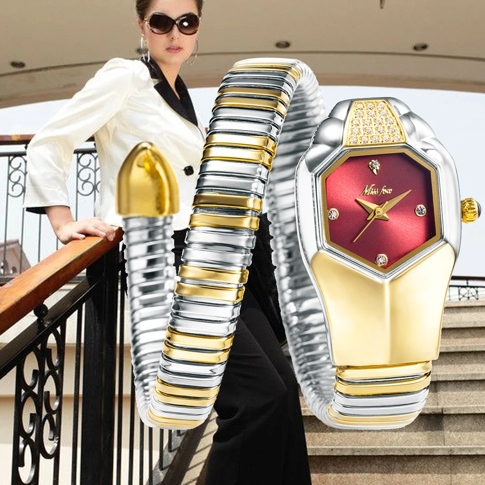 Top Women's Watches Snake Shape Luxury Wrist Watch For Women Steel Unique Gold Quartz Ladies Watch Clock Relogio Feminino Gift