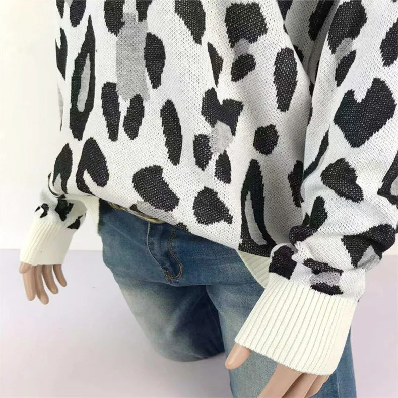 Forefair, v-образный вырез, вязаный свитер с леопардовой раскраской, женский джемпер,, животный принт, теплый, модный, тонкий, большой размер, Зимний пуловер