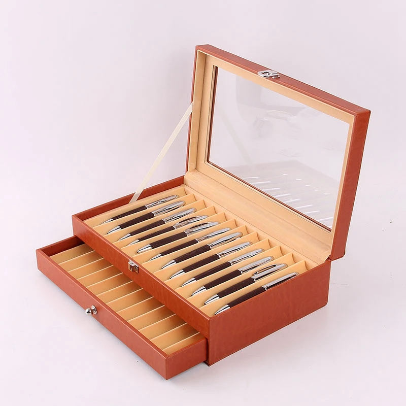 24 Pen Fountain Wood Display Case Holder Wooden Pen Box Storage Collector Organizer Box