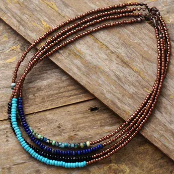 Simple Seed Beads Vintage Chokers Necklace Women Beaded Collar Bohemia Necklace Stones Strand Bracelets Jewelry Bijoux