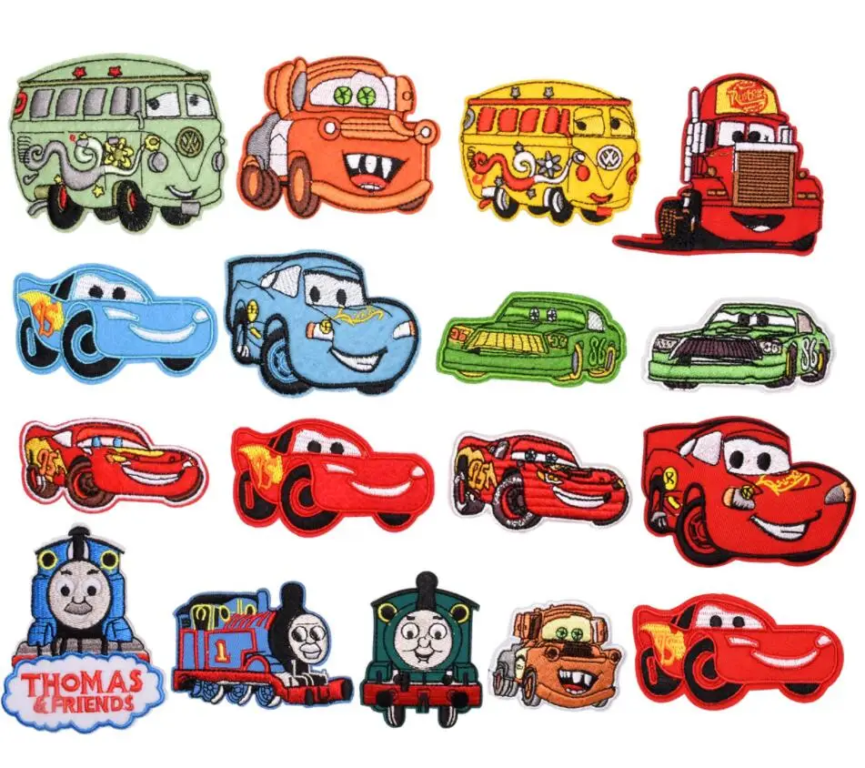

Cartoon Comic Cars Patch Embroidered Appliques Iron on Badges Stripes Stickers for Clothes Jacket Jean Cap Hat Backpack Shoes