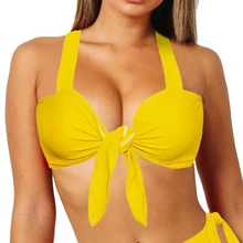 Топ бикини с бретелькой через шею, Одноцветный раздельный купальник, сексуальный топ с завязками, трусики бикини с высокой талией, хипстер бикини без косточек