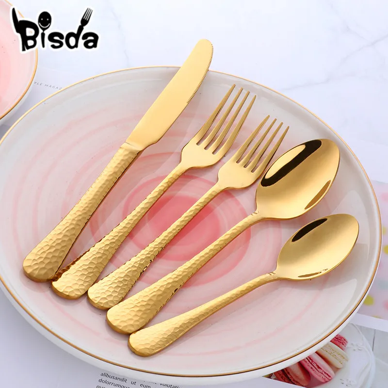 

Luxury Gold Flatware 5PCS Gold Cutlery Colorful Flatware Set Stainless Steel Black Cutlery Set Knife Fork Set Western Tableware