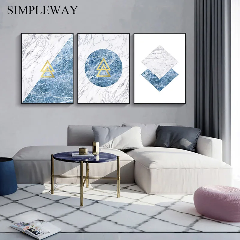 

Blue Marble Texture Canvas Poster Abstract Contemporary Art Print Wall Picture Painting Minimalist Modern Living Room Decoration