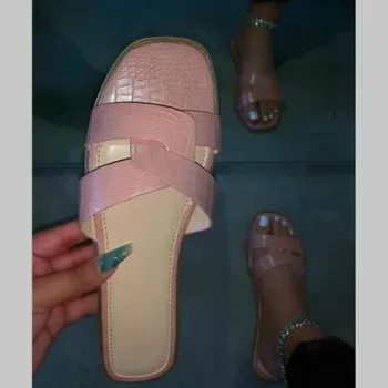 

2020 Women Cross Slippers Summer Slides Open Toe Flat Casual Shoes Woman PU Leather Beach Flip Flops Big Size 43 Wholesale