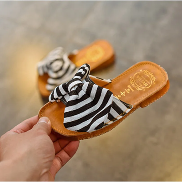 Sapatos para o Verão Crianças Chinelo Menina Bowknot Listrado Casuais Princesa Praia Chinelos Bebê Criança Prewalkers-35 1 Par 16 1 par Crianças Chinelo Menina Bowknot Listrado