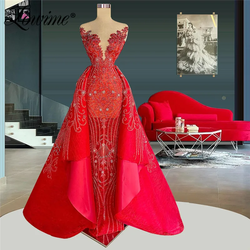 

Lowime Beads Celebrity Dresses 2022 Newest Long Mermaid Red Carpet Runway Dresses Crystals Evening Gowns Plus Size Party Dress
