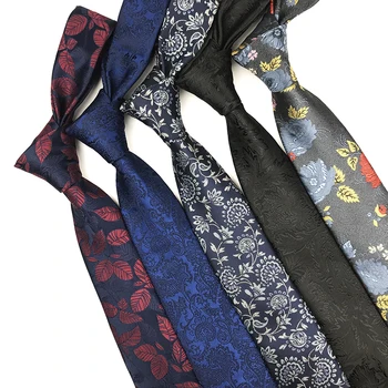 

High Quality Microfiber Woven 7cm Slim Ties for Men Floral Striped Necktie for Business Wedding Party