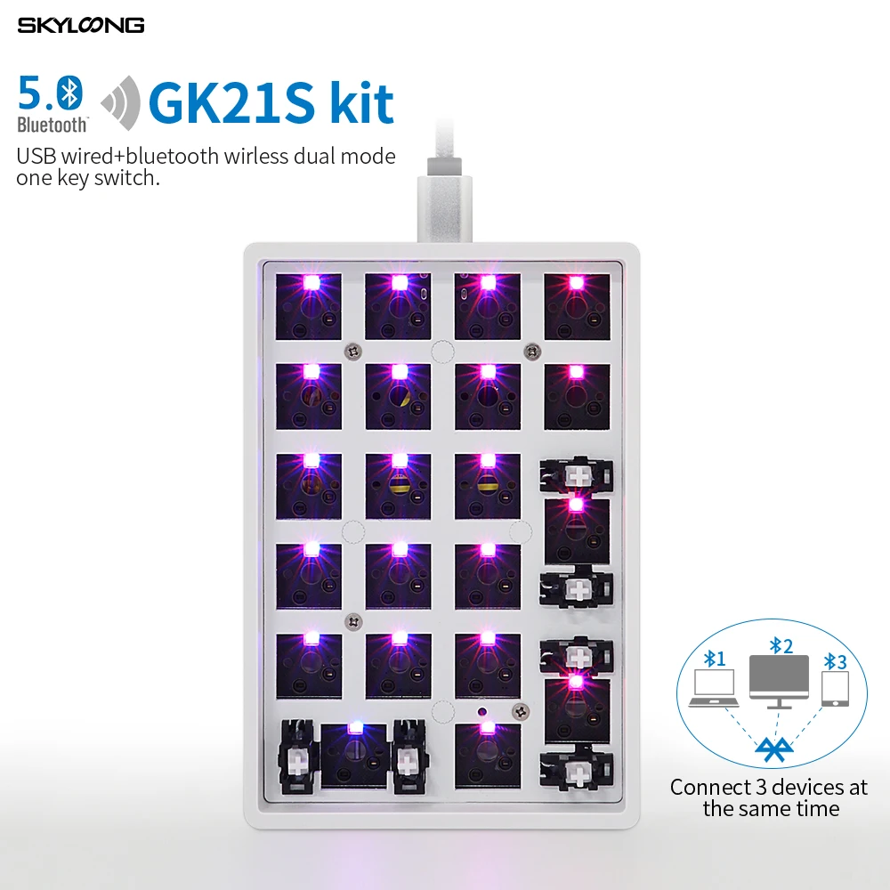 gk21s gk21 hot swappable blue tooth bt dual mode pcb Custom Mechanical  Keyboard Numpad Kit rgb smd switch leds type c usb port