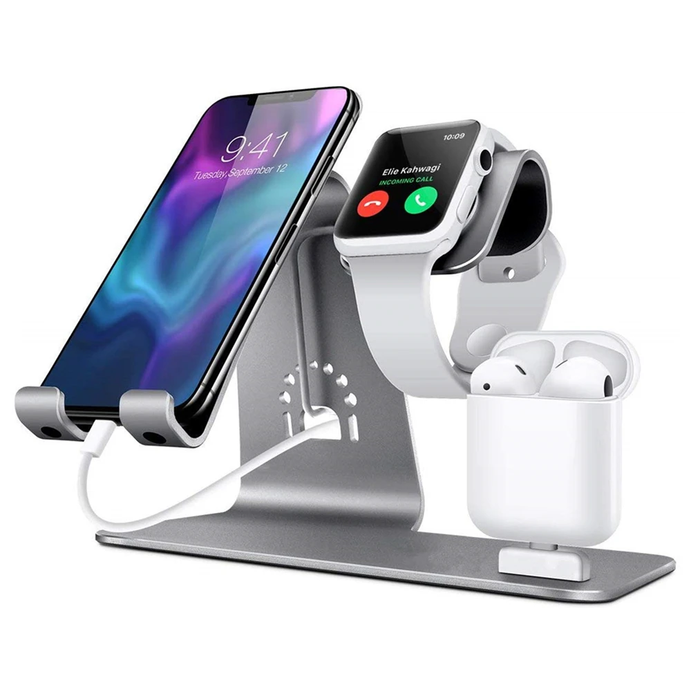 3 в 1 Подставка для планшета, для Apple Watch/Airpods зарядная док-станция, настольный телефон Алюминиевый держатель для Airpods Apple Watch iPhone iPad