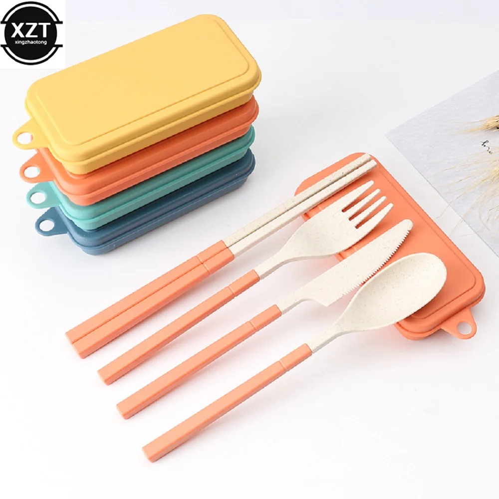 Foldable Wheat Straw Spoon Fork Knife Chopsticks Cutlery Set With Box Removable For Outdoor Travel Picnic