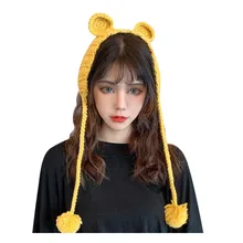 Вязаный шерстяной вязаный комплект, Осень-зима, шапки-бини, забавный пушистый Детский мягкий теплый шарф, наушники, плюшевые наушники, милые шапки INS