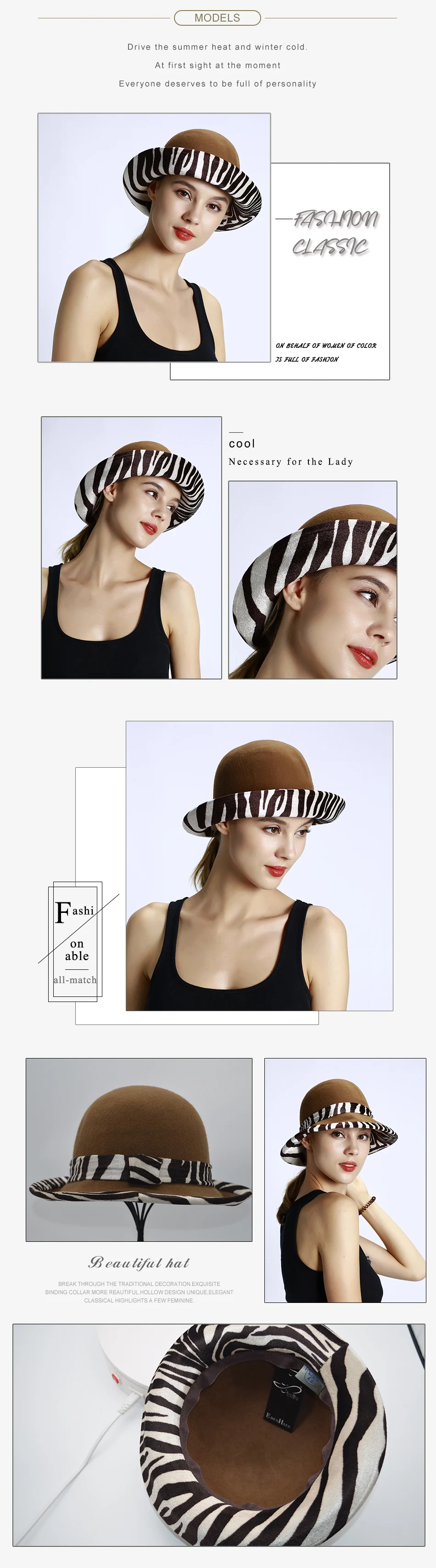 Winter Wool Felt hat 2-Tone Fedora Wool Felt Band Hat with Leopard brim Wide Brim Hat W10-4486