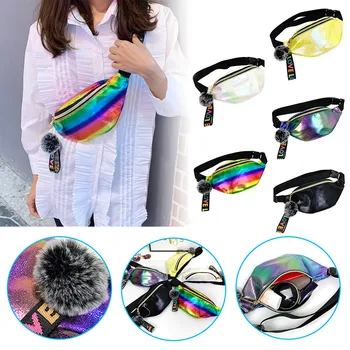 

Women Waist Pack Laser Fanny Pack Running Zip Leather Fashion Waist Belt Unisex Holiday Bag Holographic pockets ladies chest bag