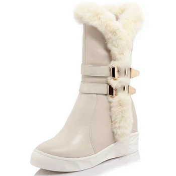 

RIBETRINI Brand New Height Increase Warm Fur Genuine Leather Snow Boots Female Stylish Winter Shoes Boots Women