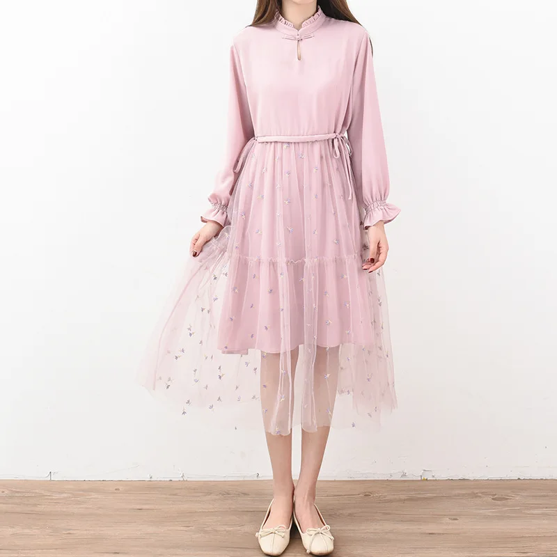 

2019 New Style WOMEN'S Dress Mesh Dress Spring And Summer Mid-length Chiffon Dress Korean-style Hot Selling Fairy Skirt