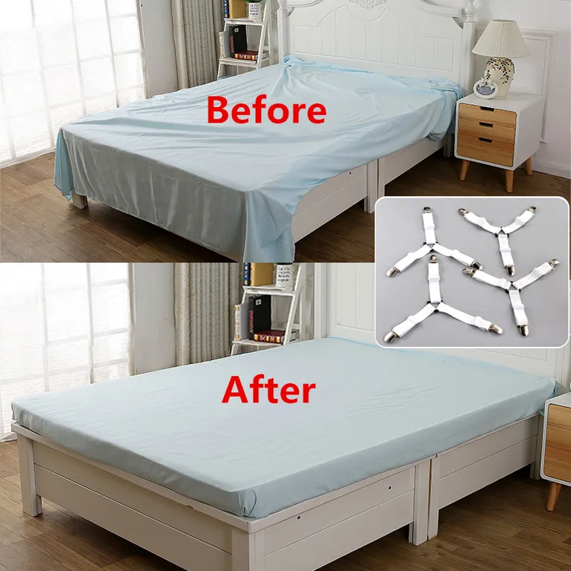 

4Pcs/Set Bed Sheet Clip Bed sheet Belt Fastener Mattress Elastic Non-slip Clip Blanket Gripper White and Black