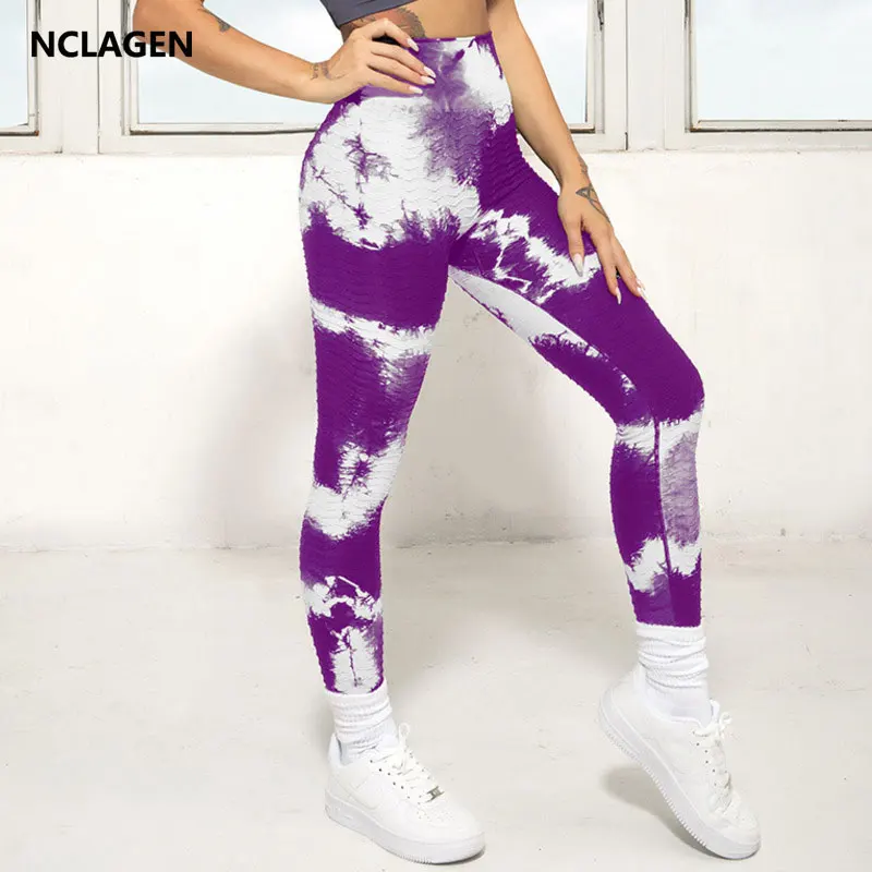 

NCLAGEN Seamless Leggings High Waist Jacquard Women's Yoga Pants Squat Proof Elastic Fitness Tie Dyed GYM Workout Sports Tights