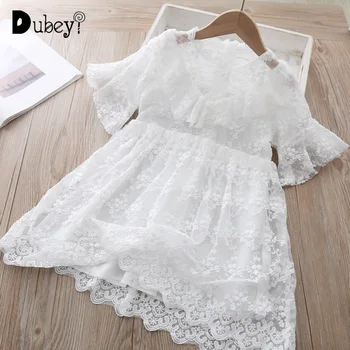 

Summer White Lace Princess Dress for Little Girls Elegant Baby Girl Party Dress Flare Sleeve Kids Frocks Clothes