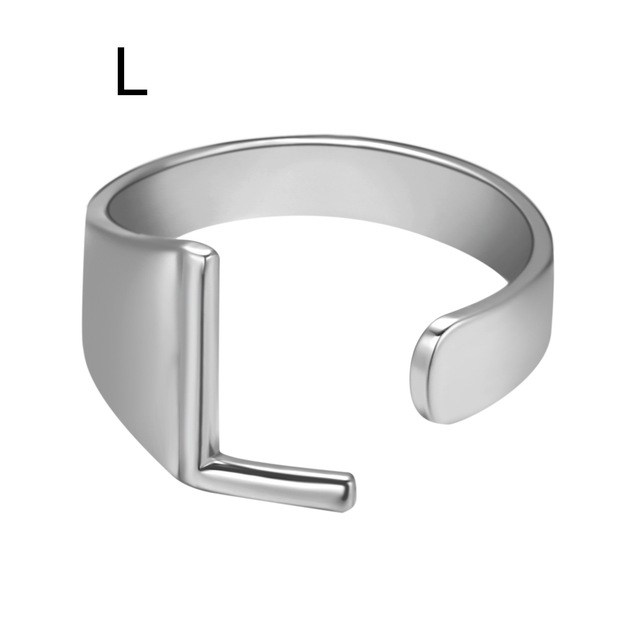 Wide Hollow A-Z Letter 3Colors Metal Adjustable Opening Ring Initials Name Alphabet Female Party Fashion Jewelry