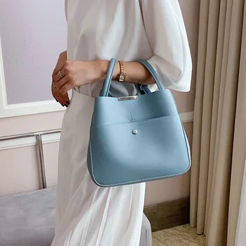 

New Solid Bucket Women's Handbag Large Capacity Ladies Hand Bags Composite Women's Bag Luxury Pu Leather Female Shoulder Bag sac