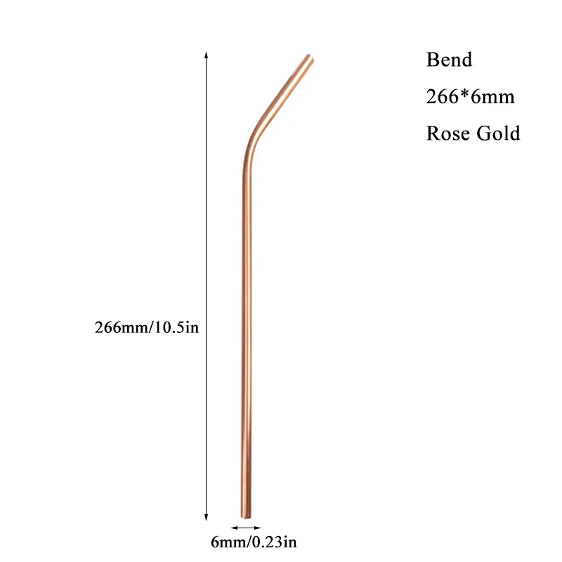 rose gold 266mm bend Многоразовая соломенная металлическая соломинки портативная соломка из нержавеющей стали металлическая соломинка для бара вечерние аксессуары - Цвет: rose gold 266mm bend
