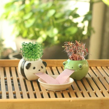 

Automatic Watering Flower Plant Pots Tongue Cute Animal Flower Pot Ceramic Indoor Desk Flower Pot Live bonsai pot-Panda