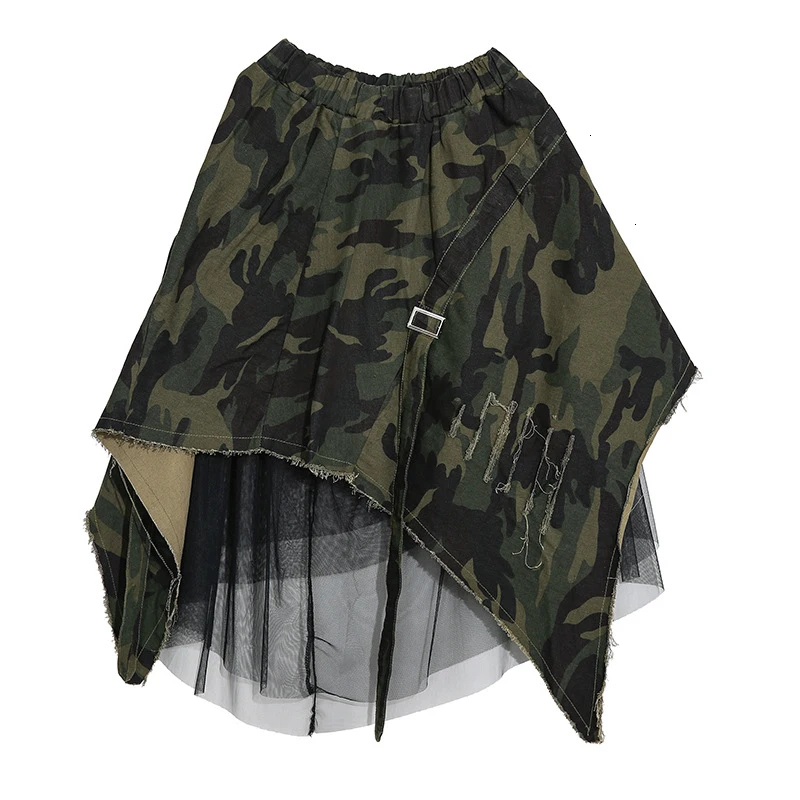 camouflage Камуфляжная юбка с завышенной талией, симметричная юбка, женская мода, новинка, весна-осень 1901 - Цвет: camouflage